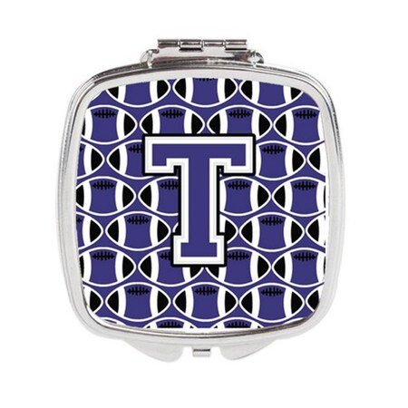Carolines Treasures Letter T Football Purple and White Compact Mirror CJ1068-TSCM